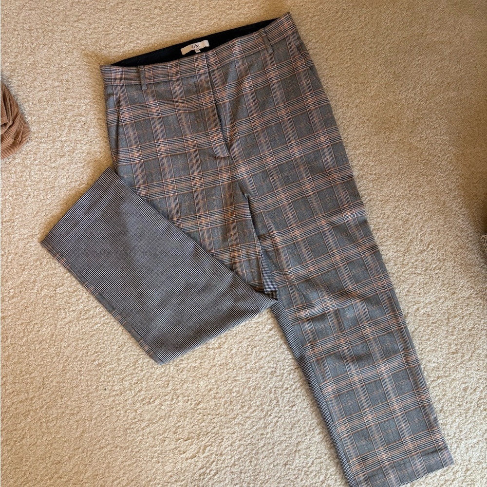 Tibi Gray Tailored Trousers with Plaid Design